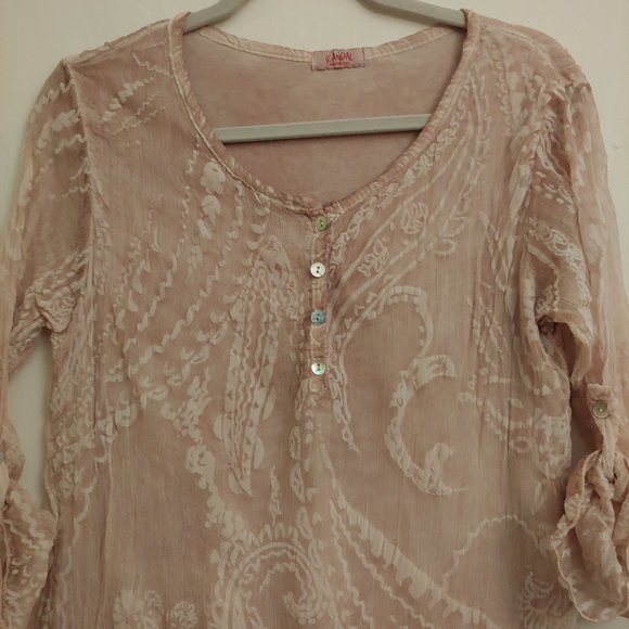 Scandal by Italy 100% silk blush colored tunic Size M/L L-Sleeve or roll tab - Picture 3 of 15